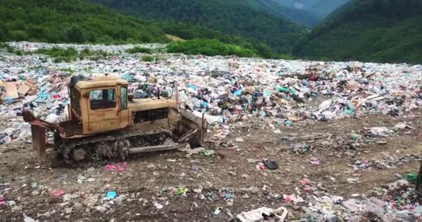 Garbage Pollution Carpathian Mountain Massifs Workers Dump Garbage Sorted Recycling — Stock Video