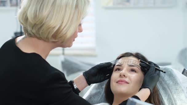 Maquiagem Permanente Profissional Sobrancelha Cuidados Com Pele Facial Salão Beleza — Vídeo de Stock