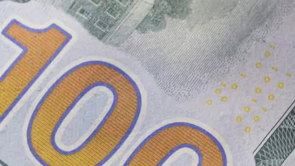 100美元钞票的纹理拍摄了特写 现金现钞 富兰克林总统面容质感宏观上看美元现钞 4K视频 — 图库视频影像