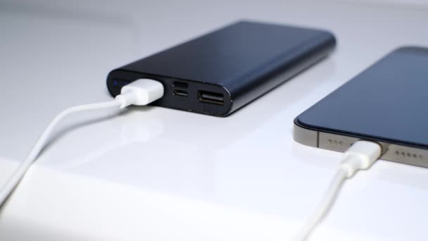 Close Charging Mobile Phone Power Bank Modern Mobile Gadgets Video — Vídeo de stock