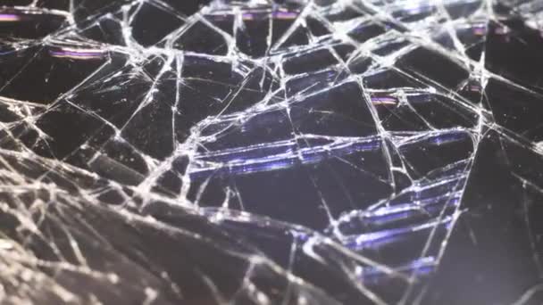 Macro Shooting Video Cracked Glass Smartphone Many Cracks Glass Video — Vídeo de Stock
