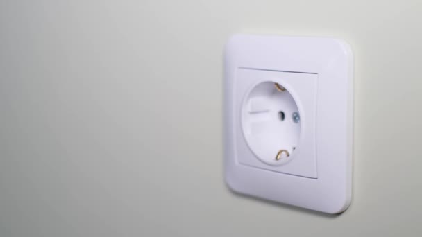 Close Womans Hand Turning Power Electrical Outlet 220 Volt Outlet — 비디오