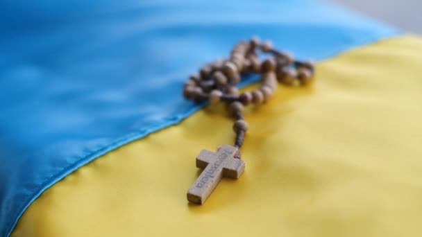 Blue Yellow Ukrainian Flag Christian Cross Belief Victory Ukraine War — Vídeos de Stock