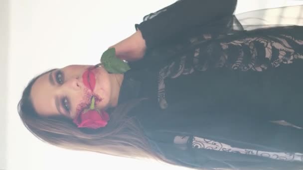 Makeup Celebrating Day Dead Mexico Portrait Lady Death Video — Stockvideo
