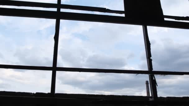 Silhouette Man Singing Background Dark Blue Sky Man Large Window — Video