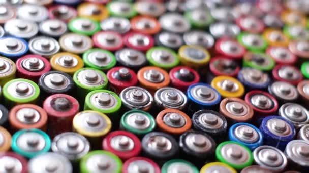 Used Batteries Hazardous Environment Top View Multicolored Used Electric Batteries — Wideo stockowe
