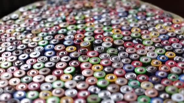 Large Number Colored Finger Batteries Movement Circle Used Batteries — Vídeo de stock