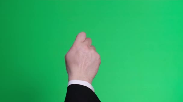 Мужская Рука Ярко Зеленом Фоне Стук Дверь Рука Стучит Ручные — стоковое видео