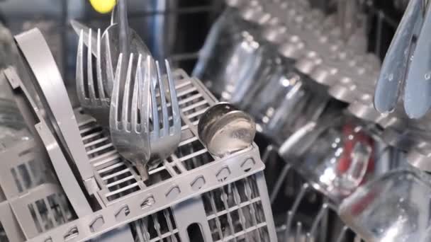 Keeping Home Clean Organized Modern Dishwasher Machine Housewife Uses Modern — Stock video