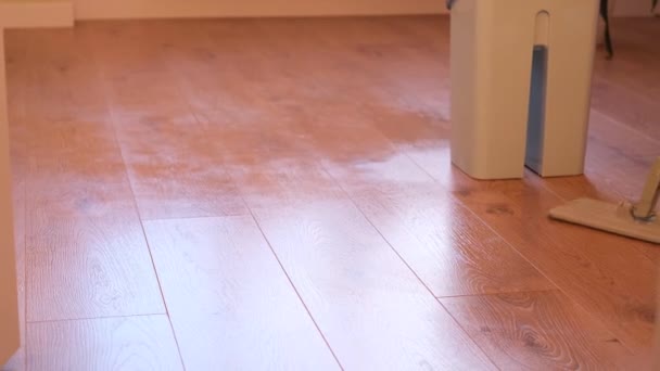 Limpiando Suelo Del Polvo Usando Una Fregona Para Lavar Anuncio — Vídeo de stock