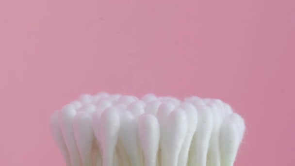Close Cotton Buds Pink Background Hygiene Products People — Stockvideo