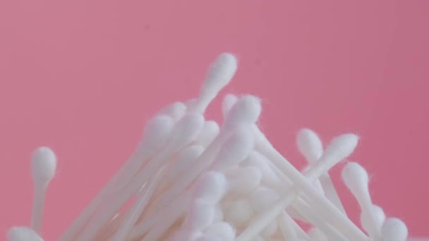 Background Rotation Cotton Buds Pink Background Hygiene Products Video — Stockvideo