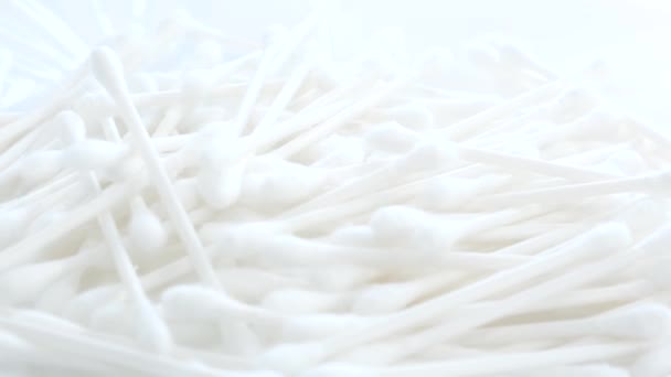 Many Cotton Swabs Cleaning Human Ears Isolated White Background Ear — Stockvideo