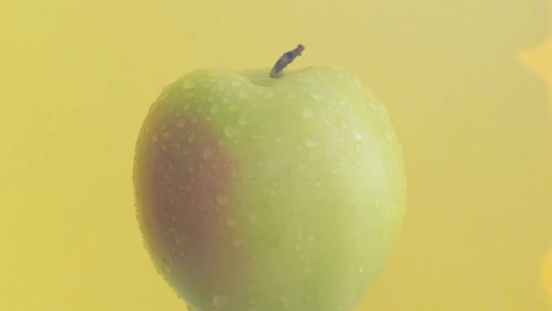 Ripe Green Apple Isolated Yellow Background Concept Healthy Food Diet — Vídeos de Stock