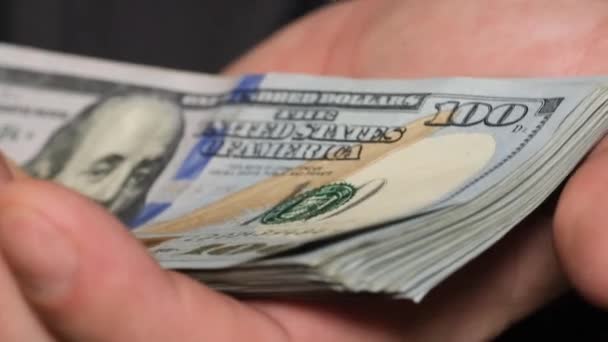 Male Hands Holding Stack Hundred Dollar Bills Investment Bribery Corruption — Stockvideo