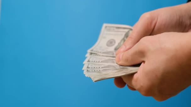 Close Businessmans Hand Counting One Hundred Dollars Cash Finance Money — Vídeo de Stock