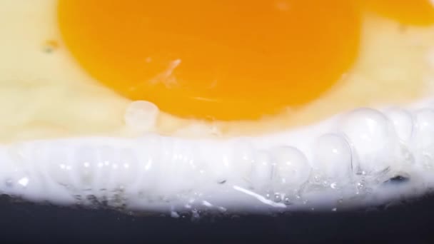 用葵花籽油在锅里煎鸡蛋的宏观录像 慢动作 — 图库视频影像