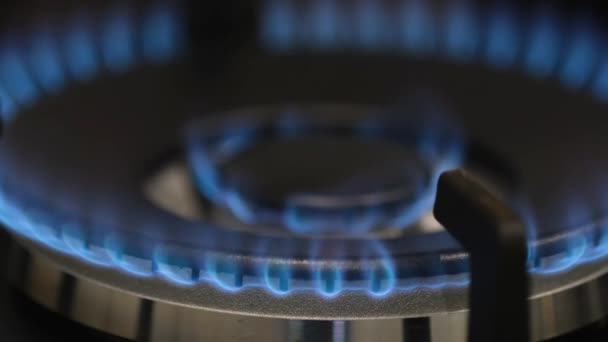 Close Burning Gas Burner Dark Room Use Natural Gas Video — Vídeos de Stock