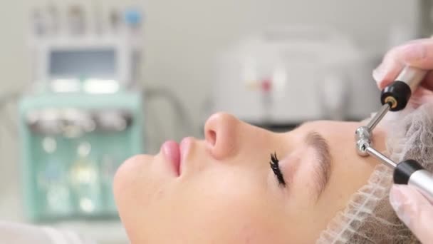 Estimulación Eléctrica Cuidado Facial Piel Cara Elevación Microcorriente Procedimiento Spa — Vídeos de Stock