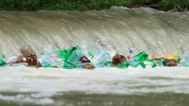 Pollution Water Plastic Bags Bottles Other Garbage Dumped Directly River — Vídeos de Stock