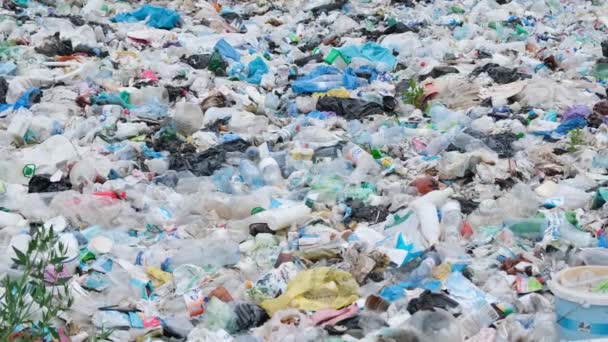 環境汚染と環境災害の概念 山のゴミ 自然のための生態系の大災害 プラスチック廃棄物 ゴミプラットフォームと汚染された海のビーチ — ストック動画