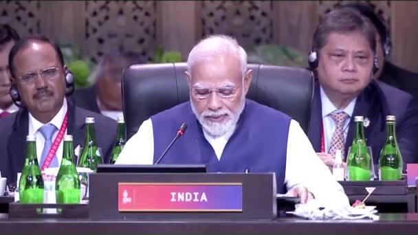 Interjú Narendra Modi Indiai Miniszterelnökkel Teljes India Delhi Dátum 2023 — Stock videók