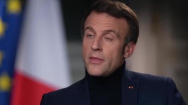 Emmanuel Macron President of France meeting with journalists. France, Paris, February 2023, Full HD video