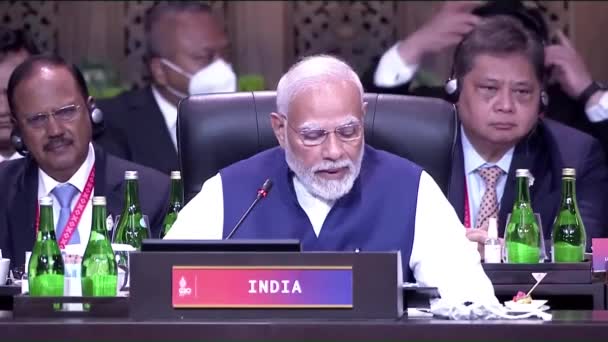 インドのナレンドラ モディ首相は記者会見中に語った フルHd インド デリー2023年1月21日 — ストック動画