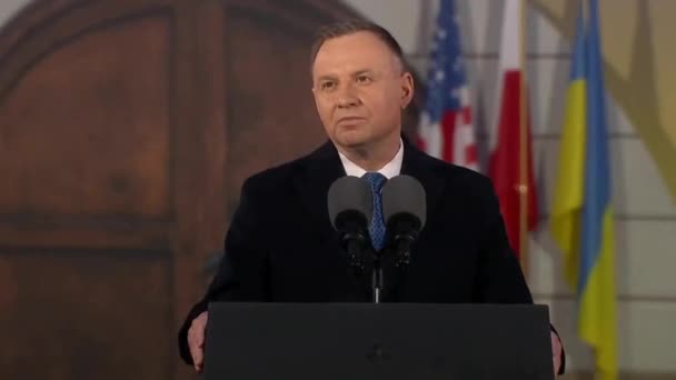 Andrzej Duda President Poland Supports Ukraine War Russia Circa 2022 — ストック動画