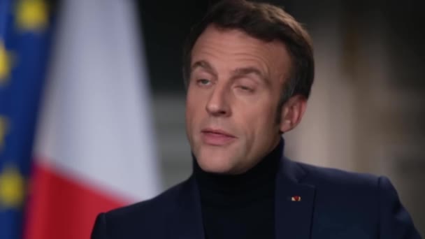 Emmanuel Macron Francia Elnök Újságírókkal Találkozik Franciaország Párizs 2023 Február — Stock videók