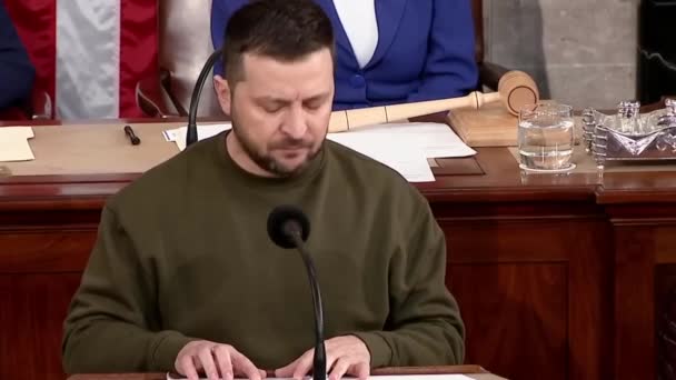 Volodymyr Zelenskyis Speech Ukraines War Russia Congress Washington February 2023 — Stockvideo