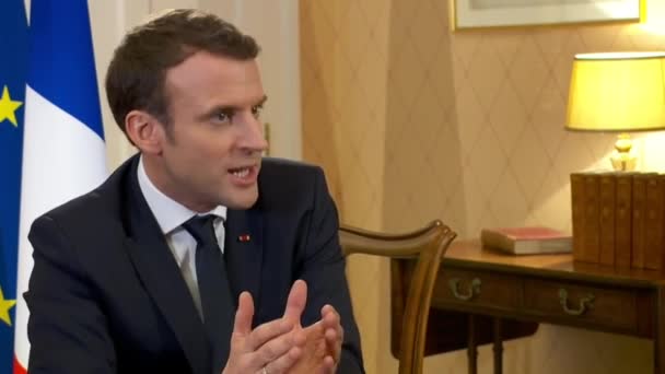 Emmanuel Macron Francia Elnök Újságírókkal Találkozik Franciaország Párizs 2023 Február — Stock videók