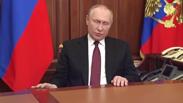 俄罗斯联邦总统弗拉基米尔 普京向乌克兰宣战 2022年2月24日 俄罗斯莫斯科 — 图库视频影像