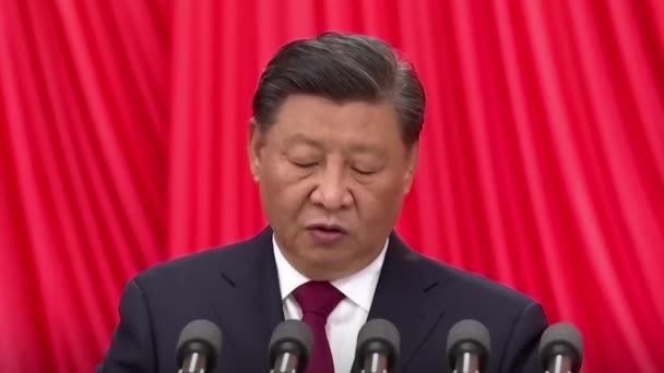Portret Prezydenta Jinpinga Chińskiej Republiki Ludowej Podczas Przemówienia Chiny Pekin — Wideo stockowe