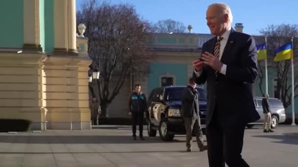 Reunión Del Presidente Los Joe Biden Presidente Ucrania Volodymyr Zelenskyi — Vídeo de stock