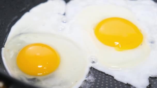 Cocinar Huevos Revueltos Para Desayuno Los Huevos Fríen Una Sartén — Vídeos de Stock