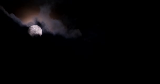 Жовтий Місяць Сяє Хмарами Темному Небі Справжні Постріли Таємнича Атмосфера — стокове відео