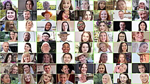 Collage Personas Felices Positivas Diferentes Edades Montaje Multi Pantalla Collage — Vídeos de Stock