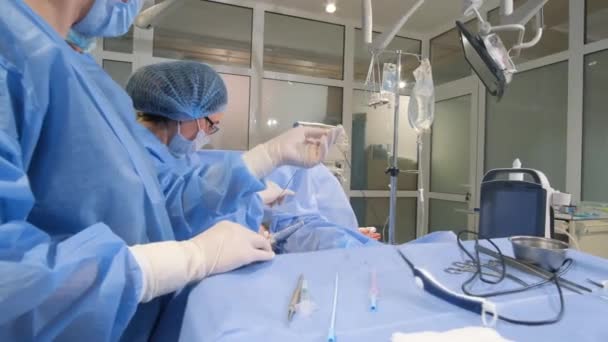 一个拥有现代医疗设备的外科医生的工作 胃手术和阑尾炎的切除 4K视频 — 图库视频影像