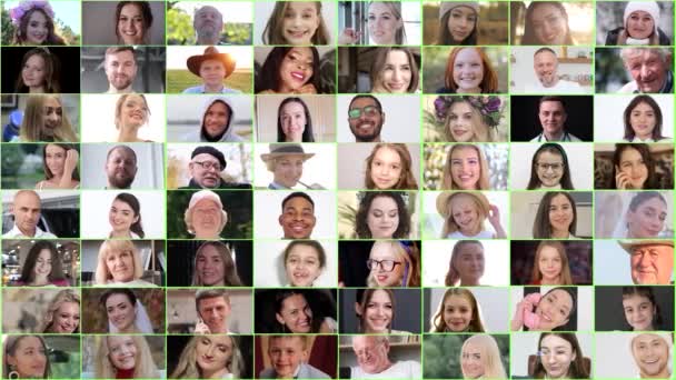 Collage Mange Smilende Mennesker Glade Mennesker Kigger Kameraet – Stock-video