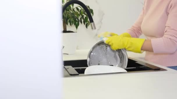 Lavar Pratos Sem Máquina Lavar Louça Limpeza Cozinha — Vídeo de Stock