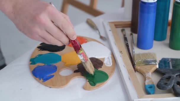 Proceso Creación Una Pintura Óleo Taller Por Artista Profesional Dibujar — Vídeos de Stock