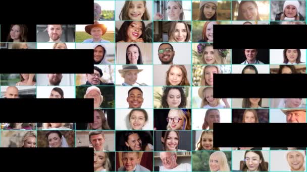 Geanimeerde Multi Collage Van Gelukkige Positieve Mensen Van Alle Leeftijden — Stockvideo