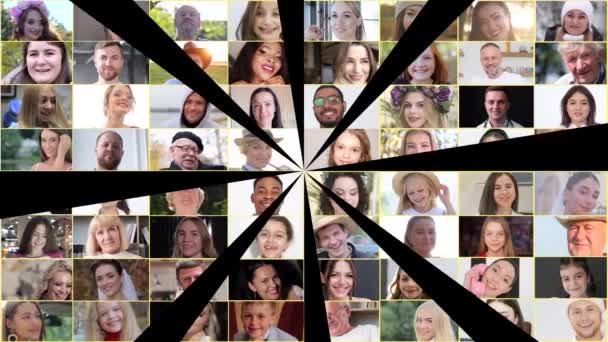 Grupa Pozytywnych Uśmiechniętych Ludzi Różnym Wieku Patrzących Kamerę Ekran Instalacyjny — Wideo stockowe