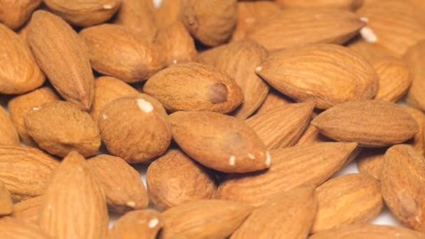 薄い繊細な肌を持つ薄茶色のアーモンドナッツ ナッツは甘いナッツ味があり タンパク質 ビタミン ミネラル 健康的な脂肪が豊富です — ストック動画