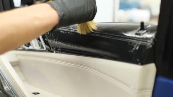 Limpeza Seco Interior Carros Caros Lavagem Carro Limpeza Profunda Painel — Vídeo de Stock