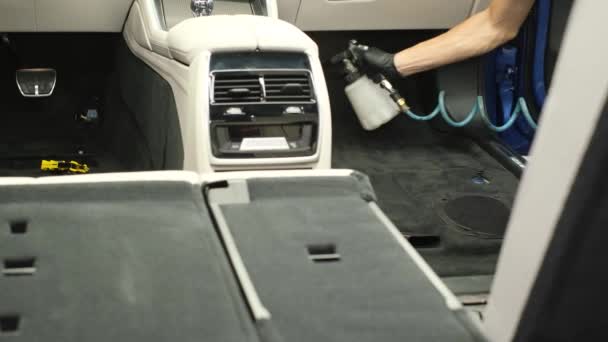Επαγγελματικός Καθαρισμός Του Εσωτερικού Του Αυτοκινήτου Σκούπισμα Του Εσωτερικού Του — Αρχείο Βίντεο