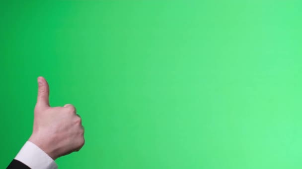 緑の画面またはカラーコピースペースに同意または承認で親指を立て はいと言って アイデアのサポートまたはサポートを示す — ストック動画