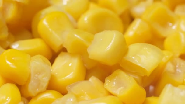 玉米种子旋转成圆圈的宏观录像 煮熟的玉米的特写 — 图库视频影像