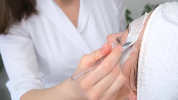 Cuidado Uma Cara Mulher Salão Beleza Usando Uma Máscara Barro — Vídeo de Stock